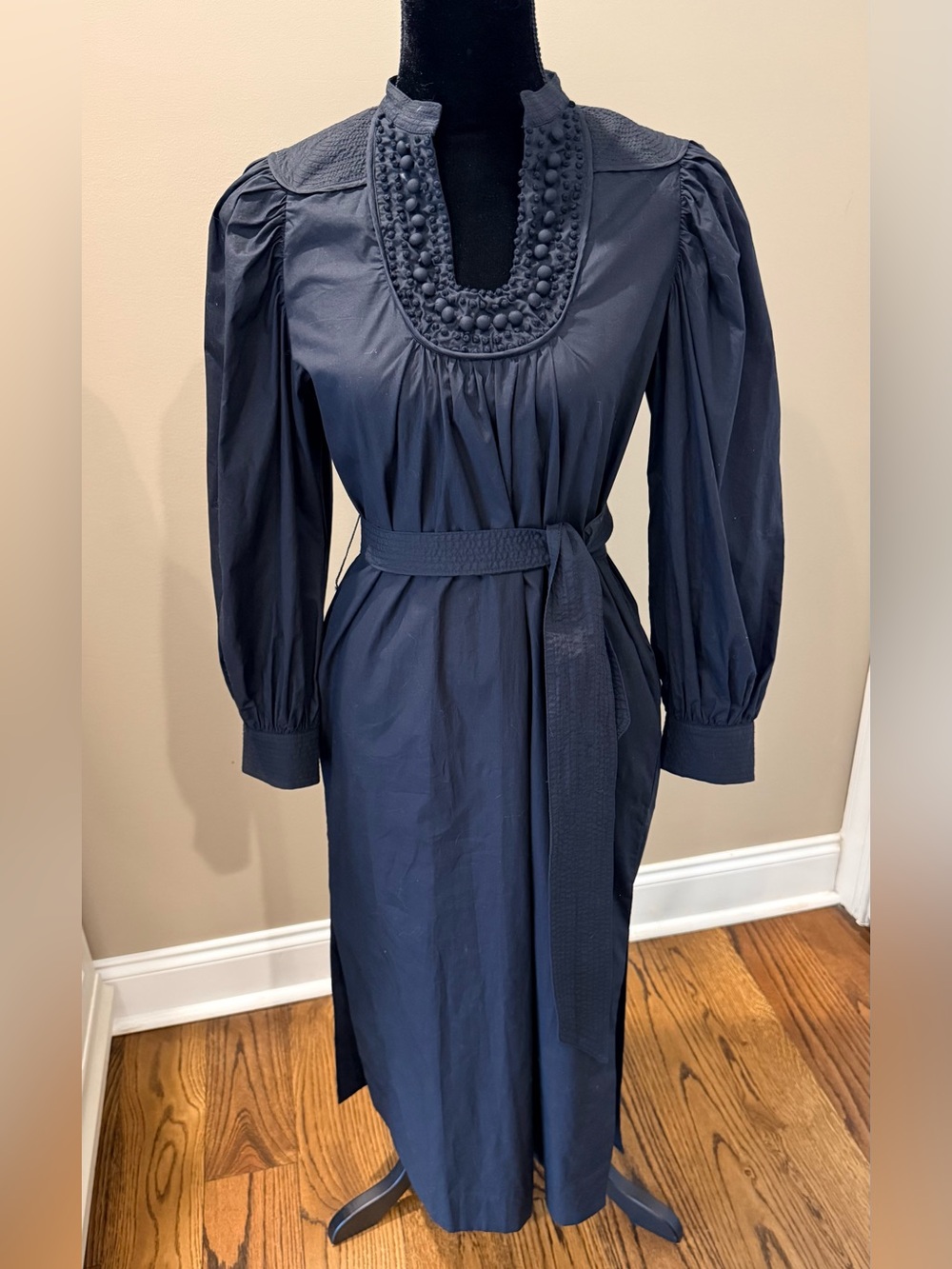 Women’s SCARLETT POPPIES Black long sleeve belted midi dress- Size small